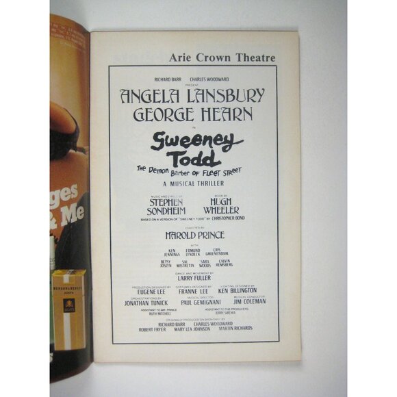 Sweeney Todd Stagebill Arie Crown Theatre Angela Lansbury George Hearn 1981 - Picture 2 of 6